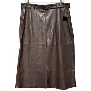 Marc New York Coastal Cowgirl Brown Faux Leather A-Line Skirt Belt 12